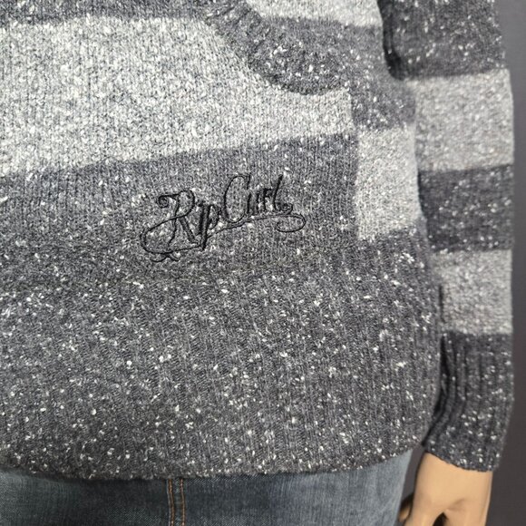 Y2K Rip Curl Striped Hooded Sweater Size XS Emo Grunge Gray Pullover - Picture 3 of 9